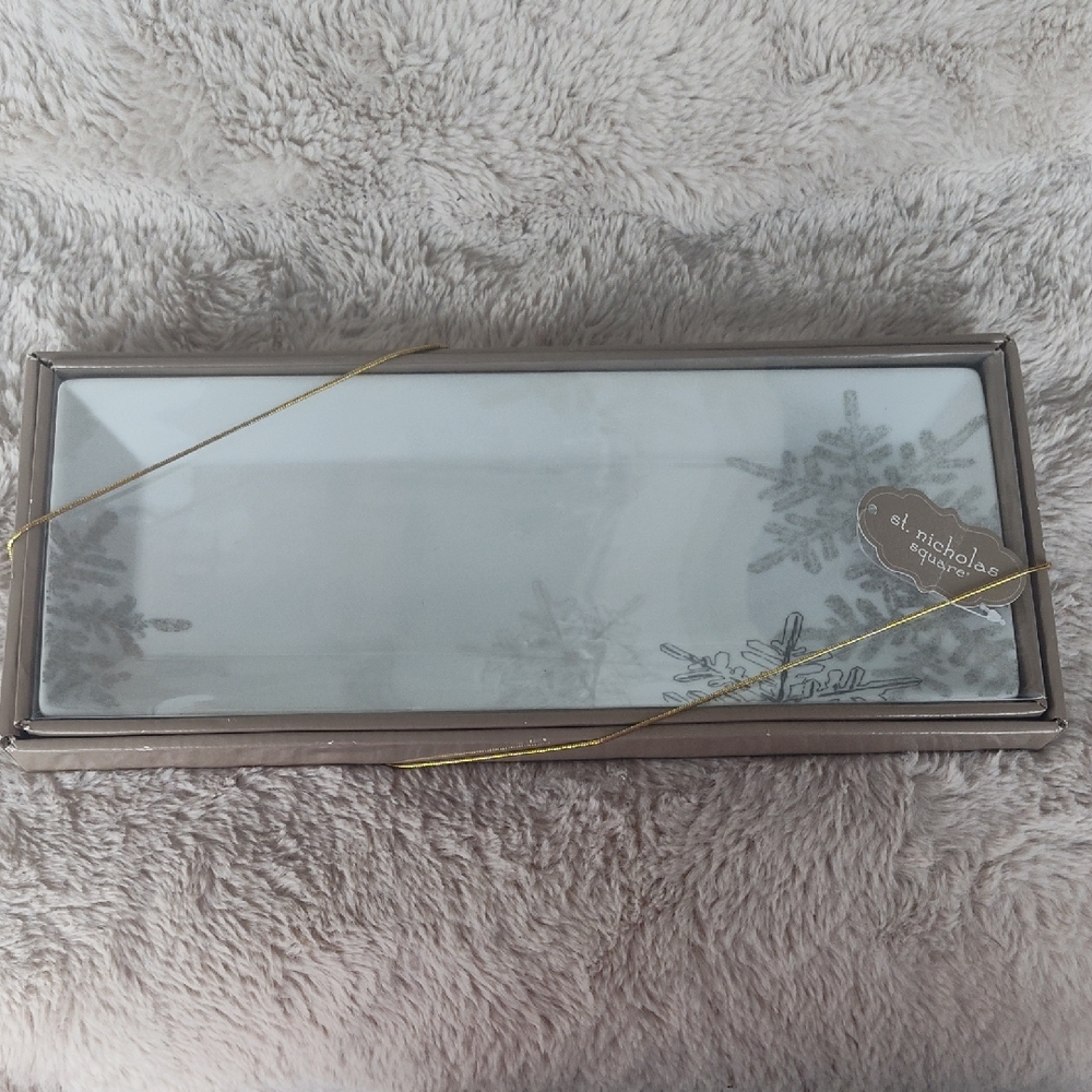 St. Nicholas Square Silver Snowflake Glass Tray